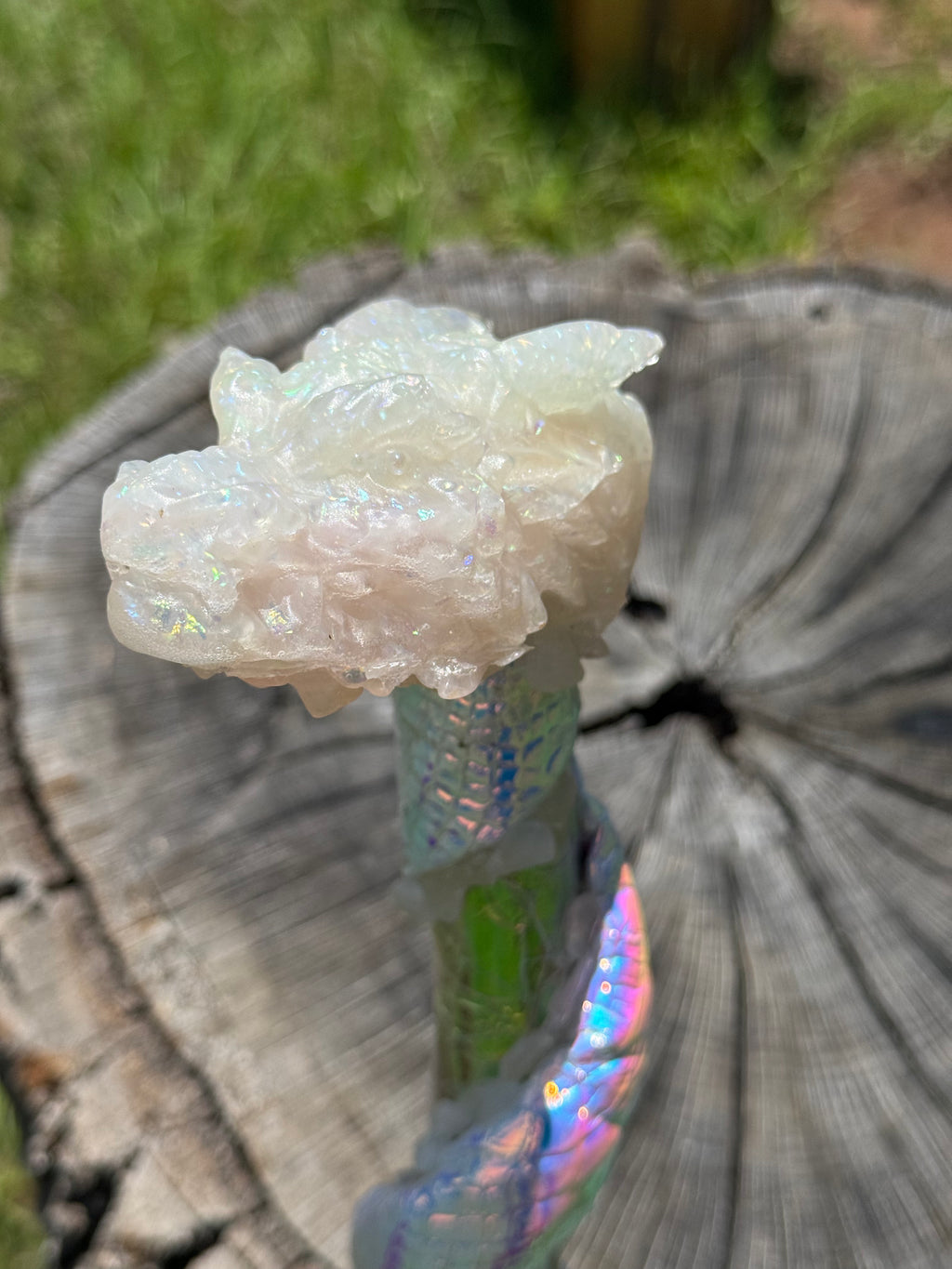 Rose Quartz Dragon Staff of Asclepius