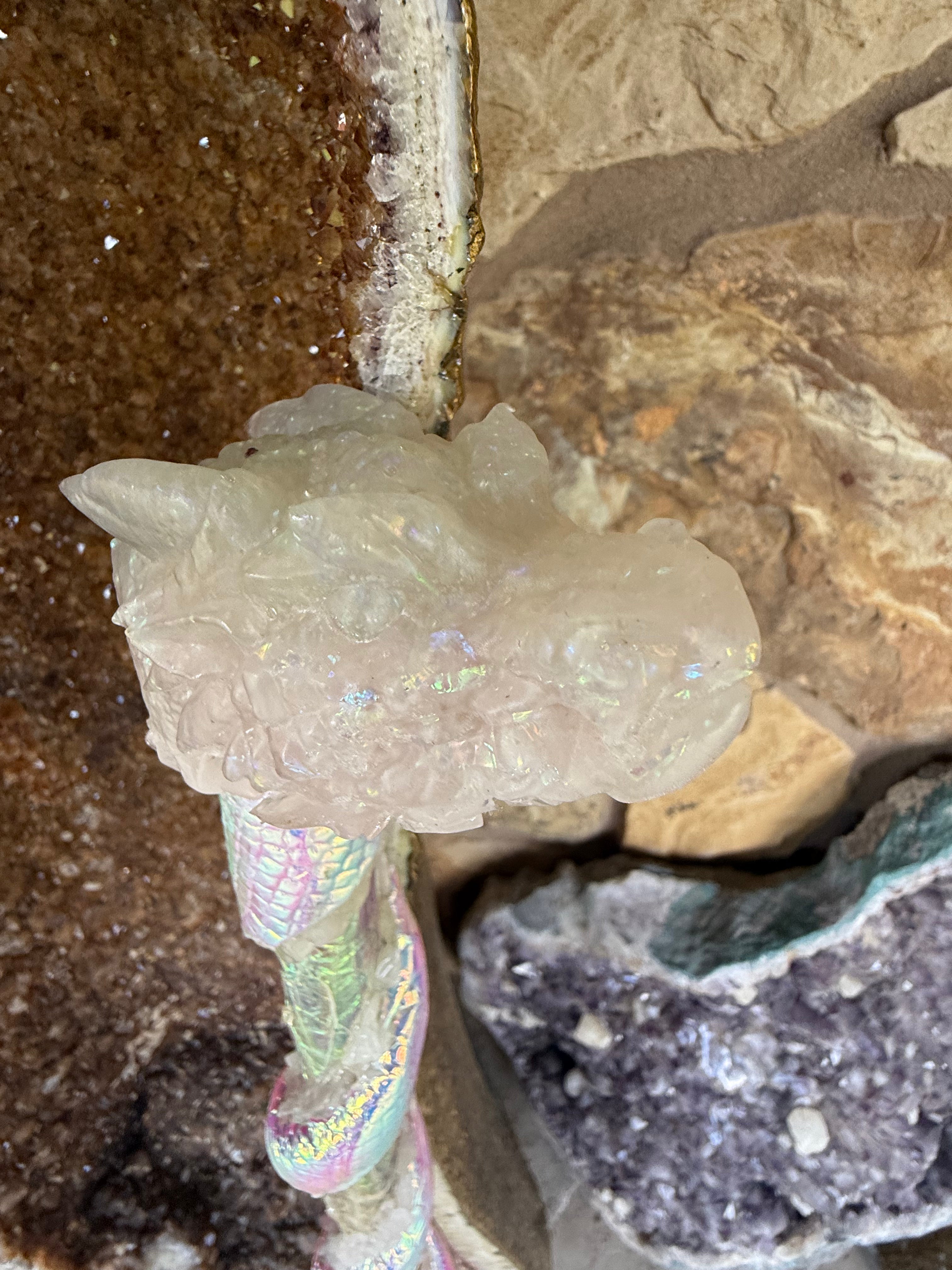 Rose Quartz Dragon Staff of Asclepius