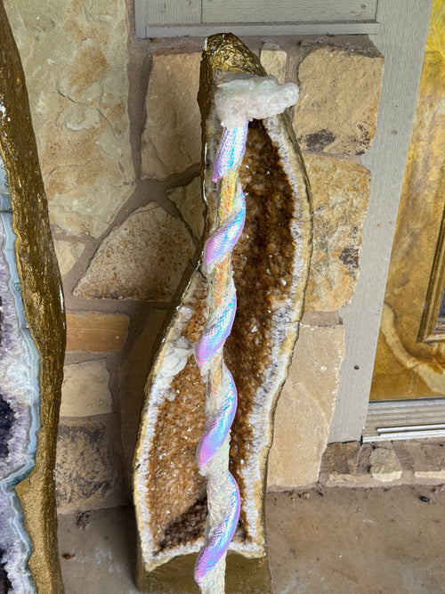 Rose Quartz Dragon Staff of Asclepius