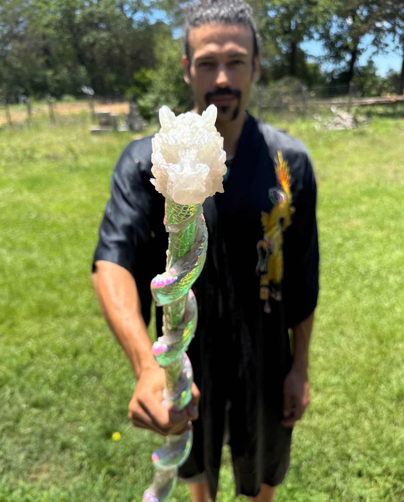 Rose Quartz Dragon Staff of Asclepius