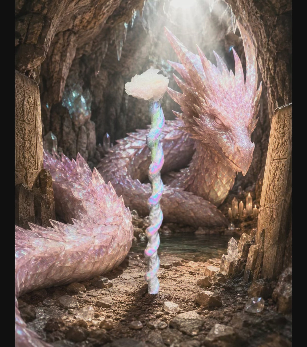 Rose Quartz Dragon Staff of Asclepius